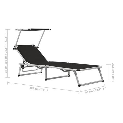 Foldbar liggestol med tag aluminium og textilene sort