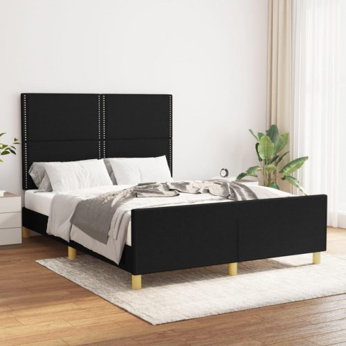 Sengeramme med sengegavl 140x200 cm - stof, sort