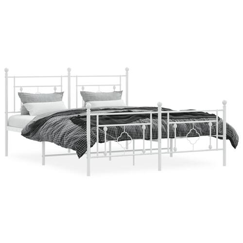 Sengeramme med sengegavl og fodgærde 150x200 cm metal hvid
