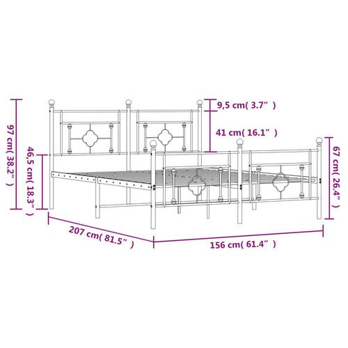 Sengeramme med sengegavl og fodgærde 150x200 cm metal hvid