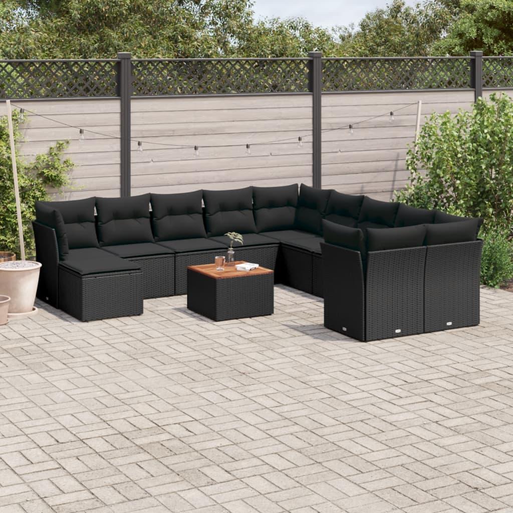 Sofasæt til haven 12 dele med hynder polyrattan sort billede