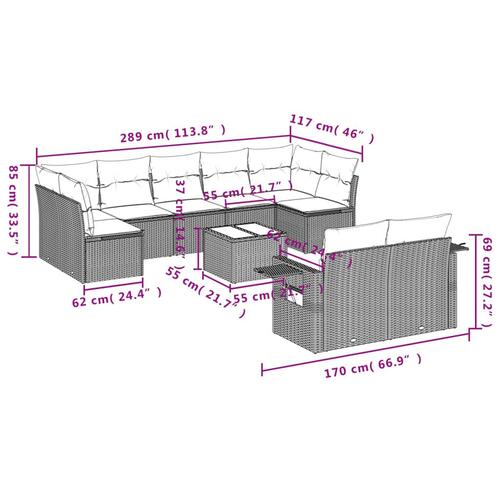 Sofasæt til haven 10 dele med hynder polyrattan sort