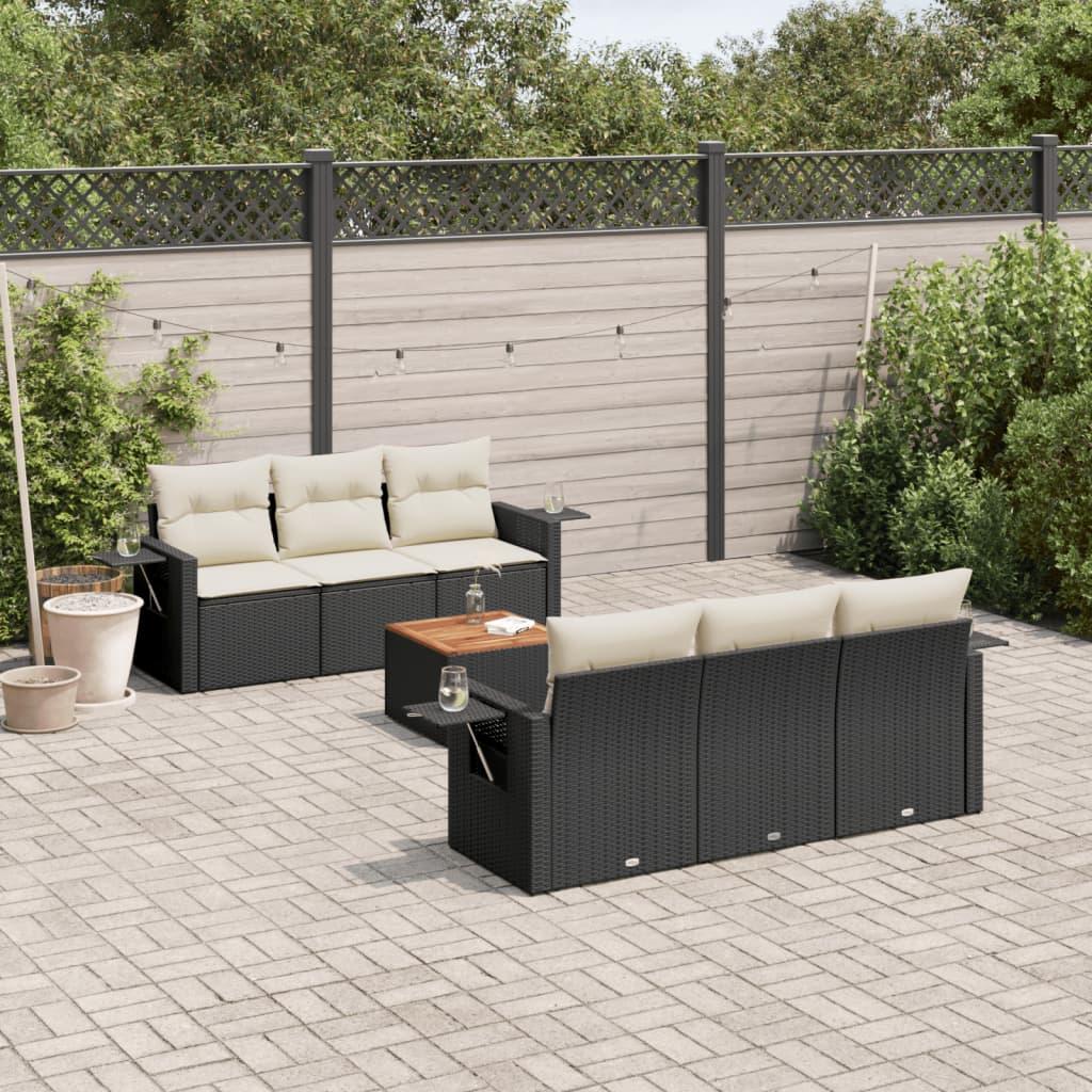 Havesofasæt 7 dele med hynder og opbevaring - polyrattan, sort billede
