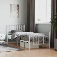 Sengeramme med sengegavl og fodgærde 90x200 cm metal hvid
