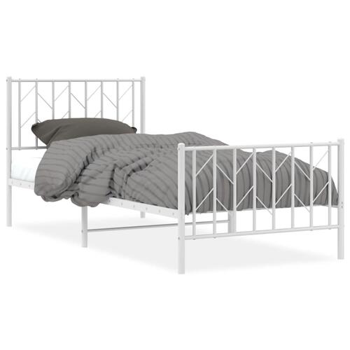 Sengeramme med sengegavl og fodgærde 90x200 cm metal hvid