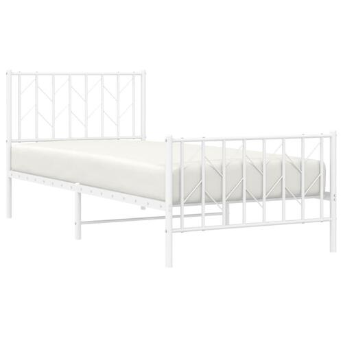 Sengeramme med sengegavl og fodgærde 90x200 cm metal hvid
