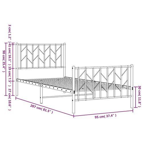 Sengeramme med sengegavl og fodgærde 90x200 cm metal hvid