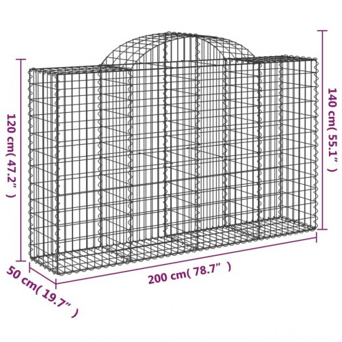 Buet gabionkurv 200 × 50 × 120/140 cm - galvaniseret jern