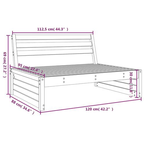 Midtermodul til havesofa 120x80 cm massivt fyrretræ hvid