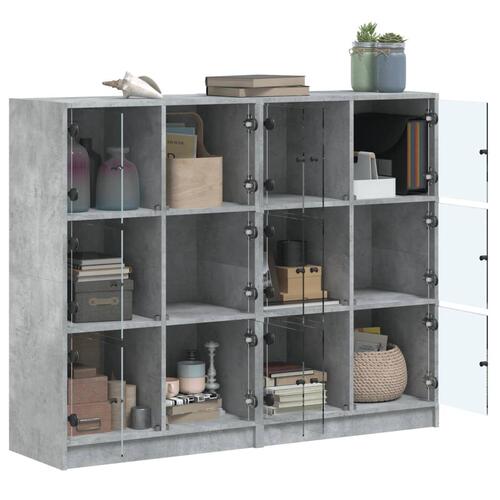 Bogreol med låger 136x37x109 cm konstrueret træ betongrå