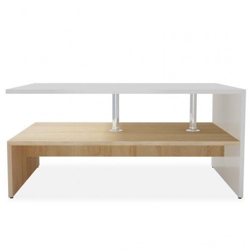 Sofabord 90x59x42 cm konstrueret træ egetræsfarvet og hvid