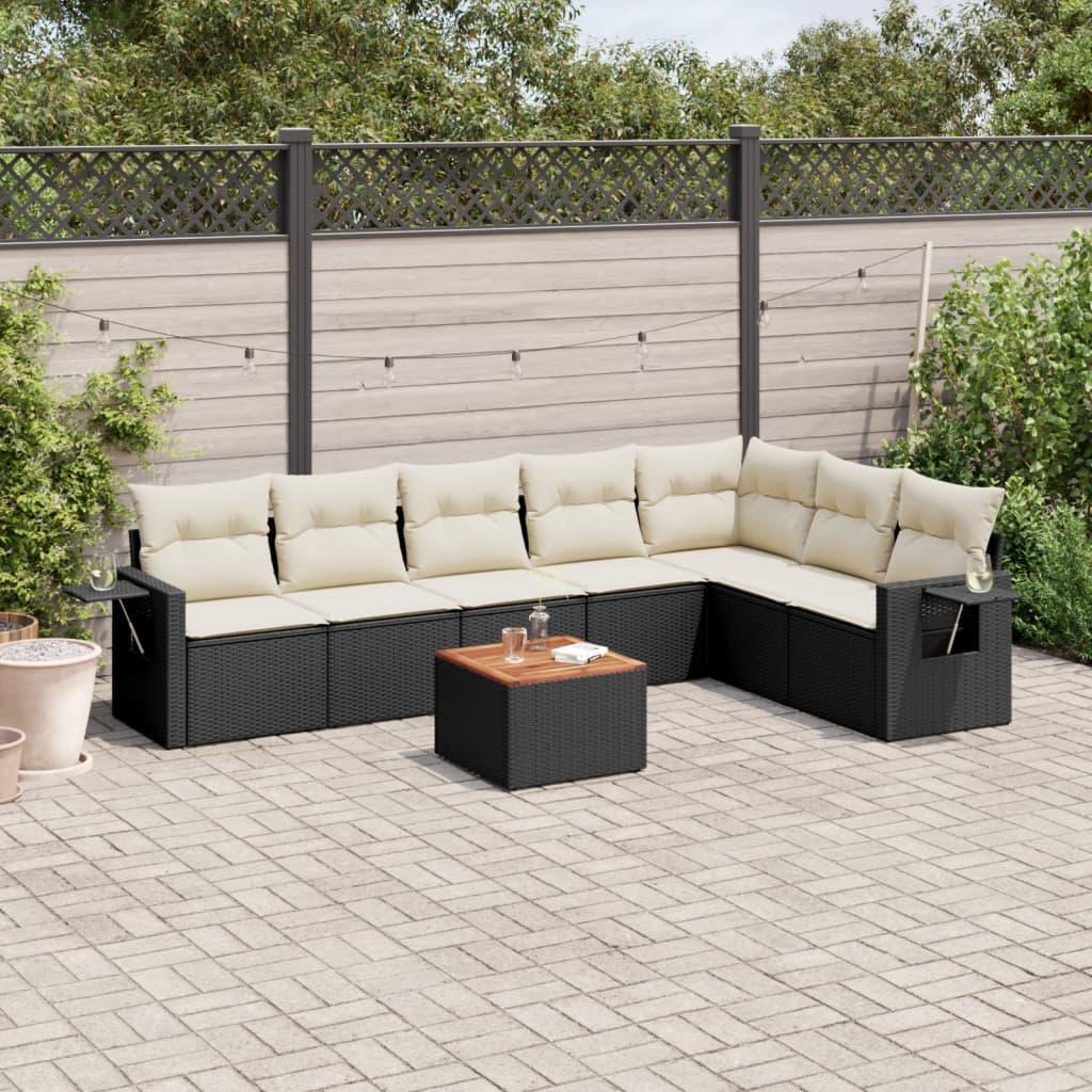 Sofasæt til haven i polyrattan - 8 dele med hynder, sort