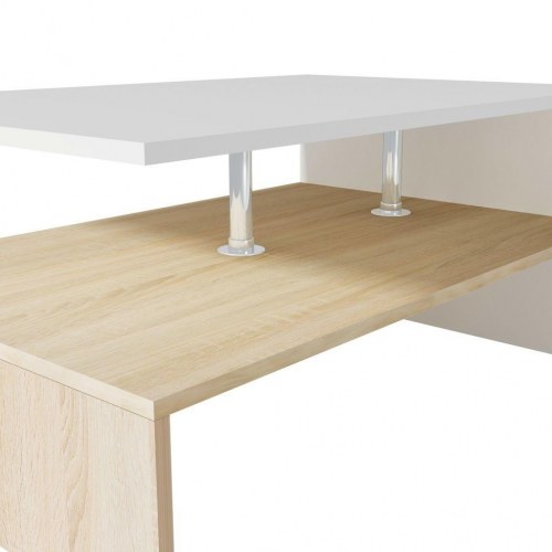 Sofabord 90x59x42 cm konstrueret træ egetræsfarvet og hvid