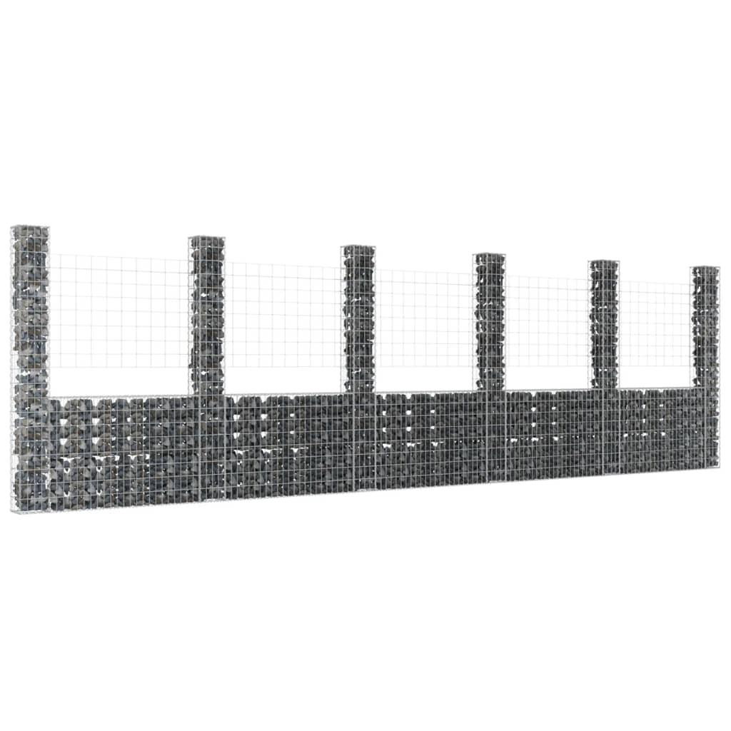 Gabionkurv med 6 stolper 620x20x200 cm U-facon jern