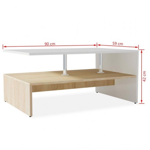 Sofabord 90x59x42 cm konstrueret træ egetræsfarvet og hvid