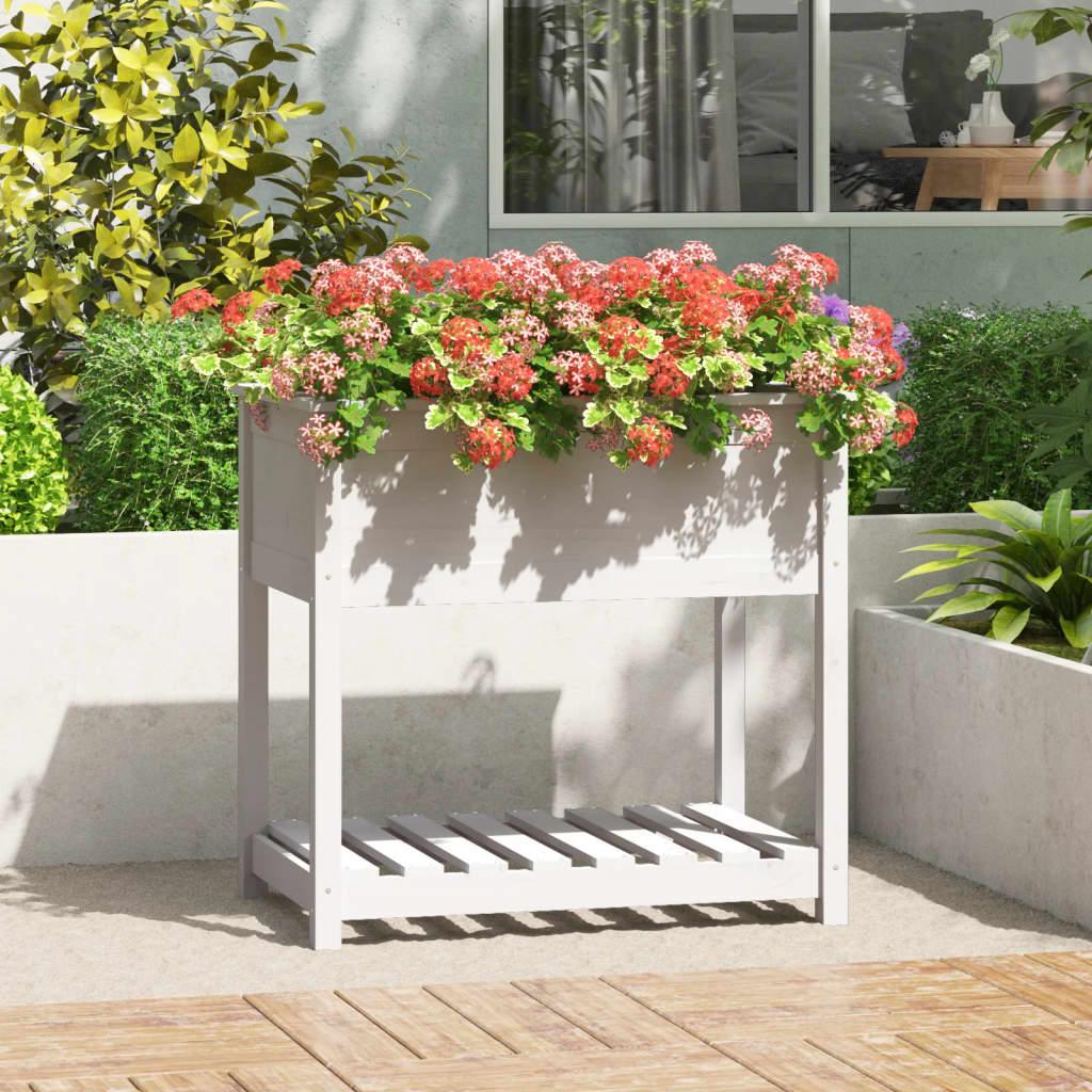 Plantekasse med hylde 82,5x54x81 cm massivt fyrretræ hvid