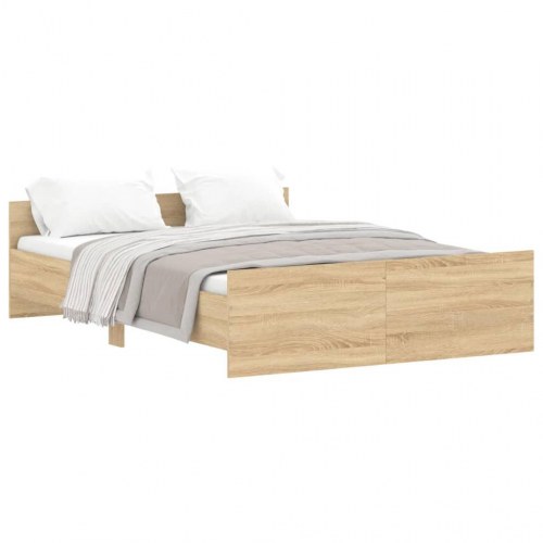 Sengeramme med sengegavl og fodgærde 135x190 cm - sonoma-eg