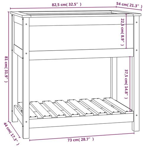 Plantekasse med hylde 82,5x54x81 cm massivt fyrretræ hvid