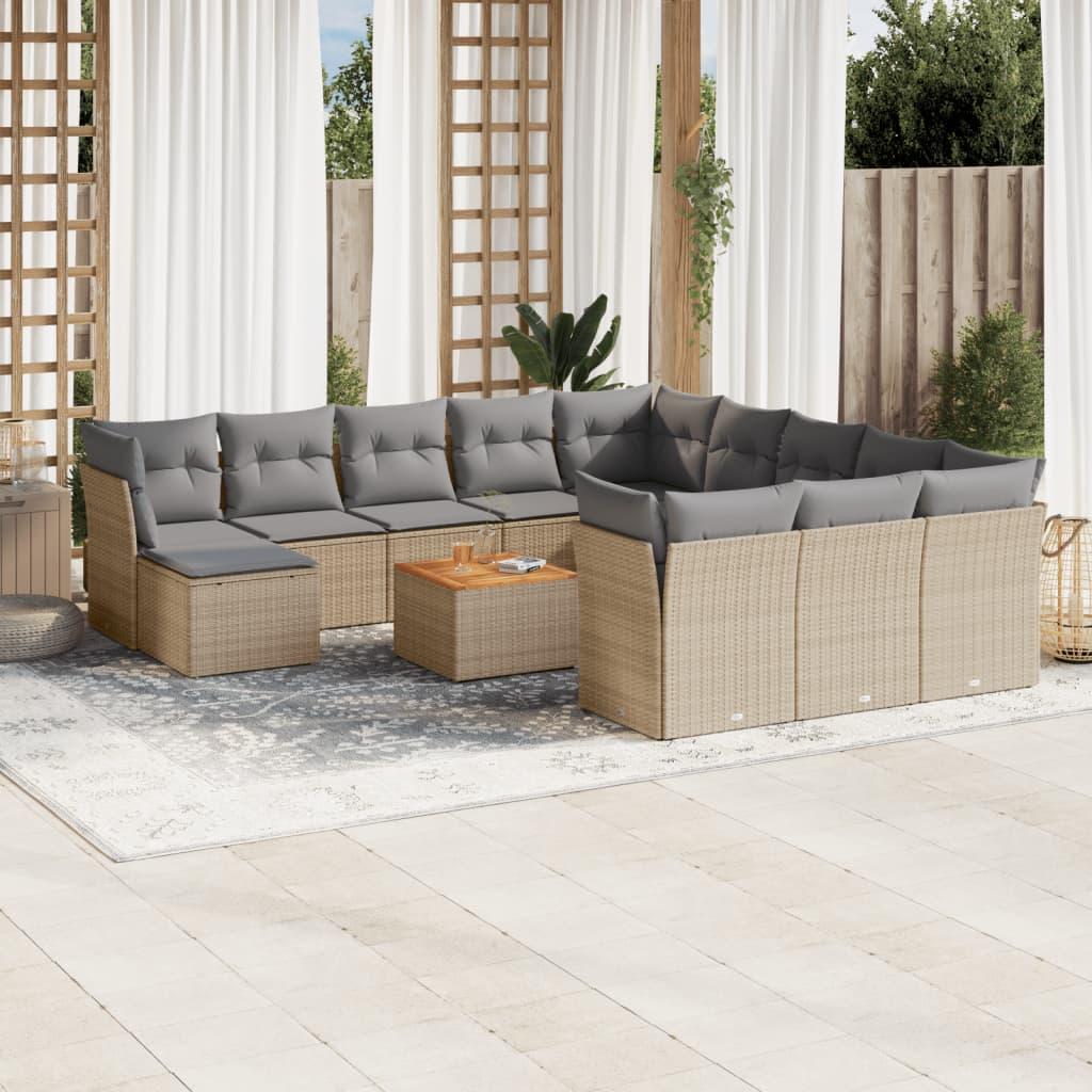 Spisebordssæt til haven 13 dele med hynder polyrattan beige