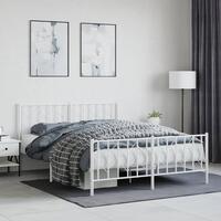 Sengeramme med sengegavl og fodgærde 150x200 cm metal hvid