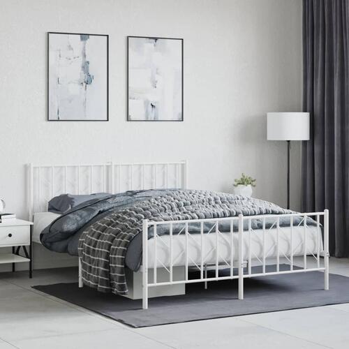 Sengeramme med sengegavl og fodgærde 150x200 cm metal hvid