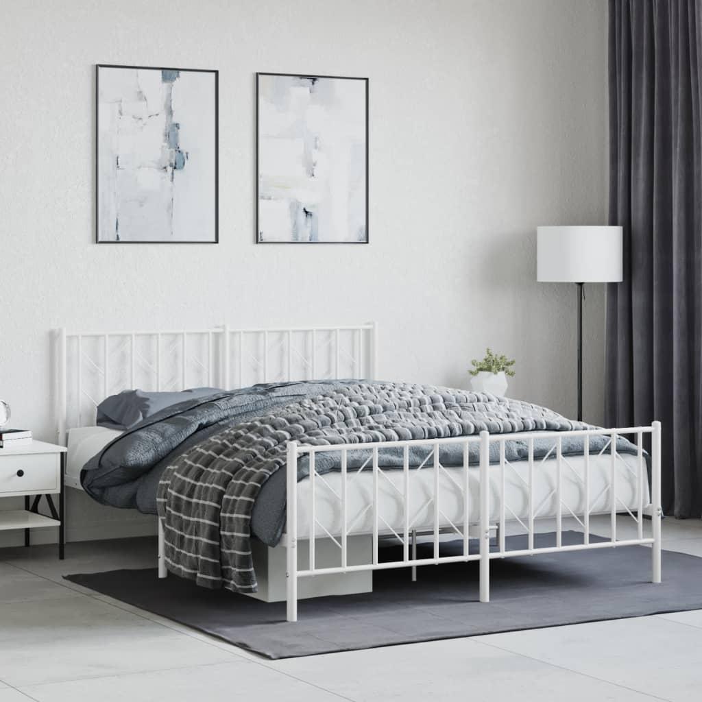 Sengeramme med sengegavl og fodgærde 150x200 cm metal hvid