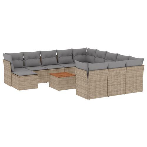 Spisebordssæt til haven 13 dele med hynder polyrattan beige
