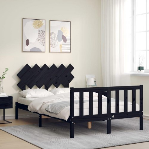 Sengeramme med sengegavl i massivt fyrretræ - dobbelt, sort 135×190 cm