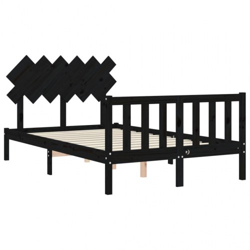 Sengeramme med sengegavl i massivt fyrretræ - dobbelt, sort 135×190 cm