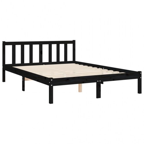 Sengeramme med sengegavl i massivt fyrretræ - dobbelt, sort 135×190 cm