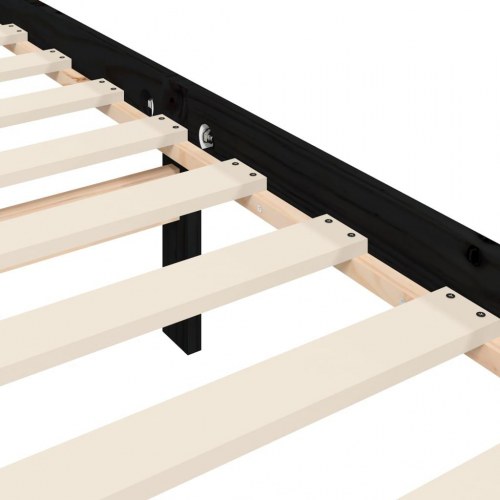 Sengeramme med sengegavl i massivt fyrretræ - dobbelt, sort 135×190 cm