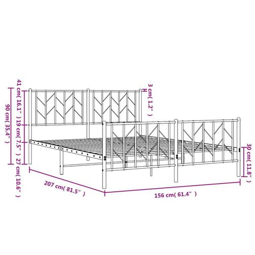 Sengeramme med sengegavl og fodgærde 150x200 cm metal hvid