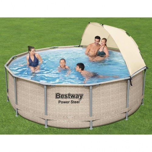 Bestway Power Steel swimmingpoolsæt med baldakin 396 × 107 cm