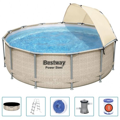 Bestway Power Steel swimmingpoolsæt med baldakin 396 × 107 cm