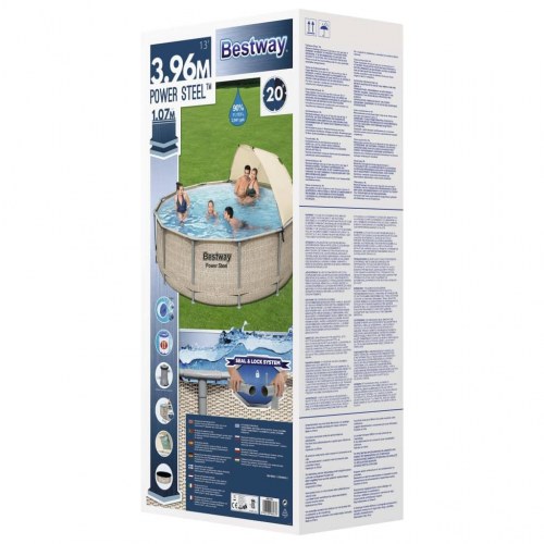 Bestway Power Steel swimmingpoolsæt med baldakin 396 × 107 cm
