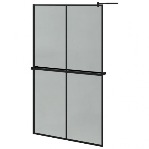 Brusevæg med hylde 118x190 cm sikkerhedsglas og aluminium sort