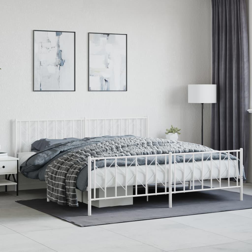 Sengeramme med sengegavl og fodgærde 193x203 cm metal hvid billede