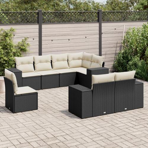 Sofasæt til haven 8 dele med hynder polyrattan sort