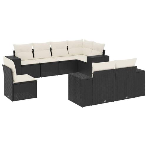 Sofasæt til haven 8 dele med hynder polyrattan sort