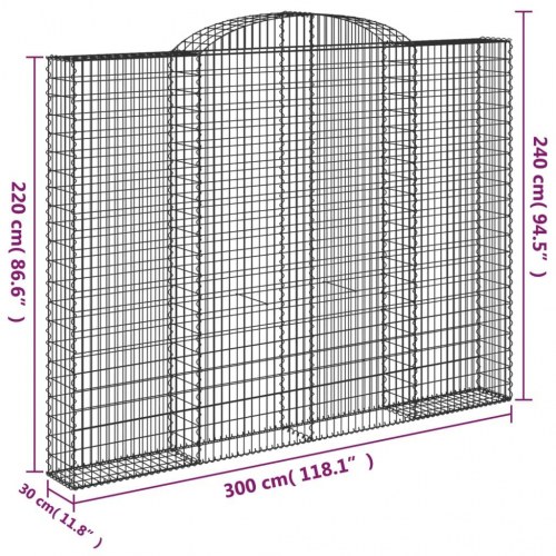 Buet gabionkurv 300×30×220/240 cm i galvaniseret jern - dekorativ gabionvæg til haven