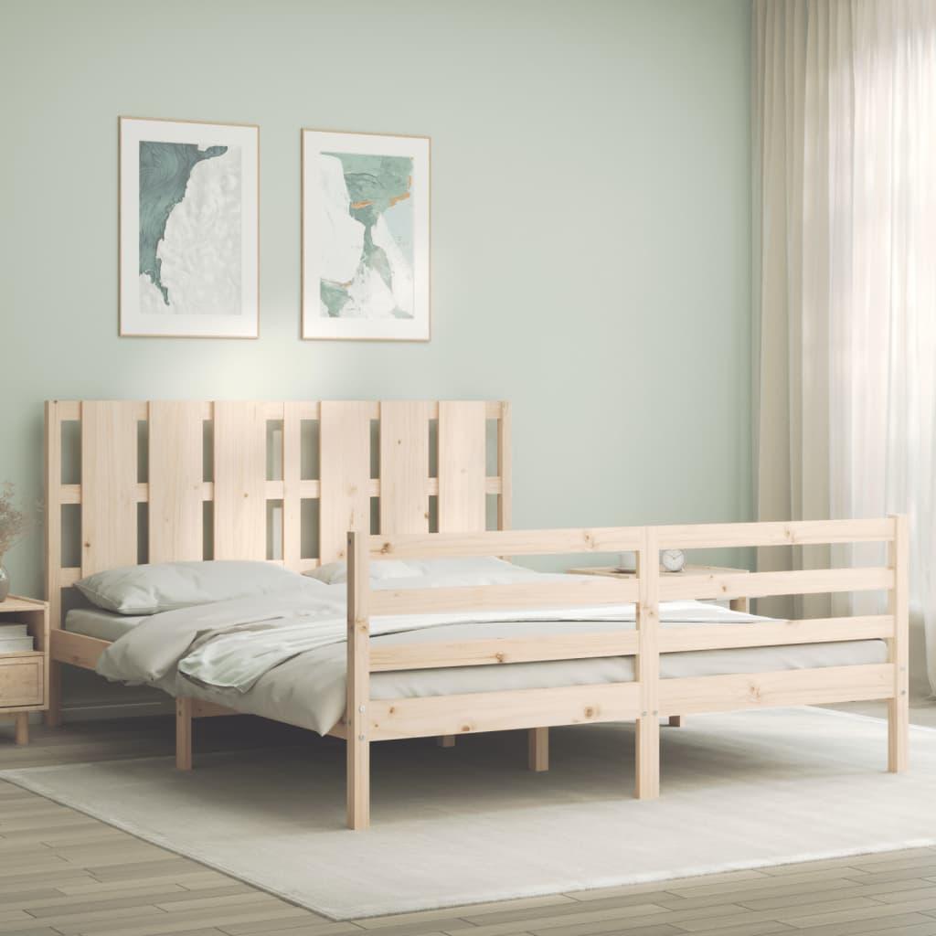 Sengeramme med sengegavl kingsize massivt træ