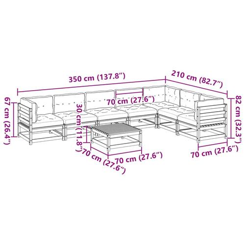 Sofasæt til haven 8 dele med hynder massivt fyr gyldenbrun