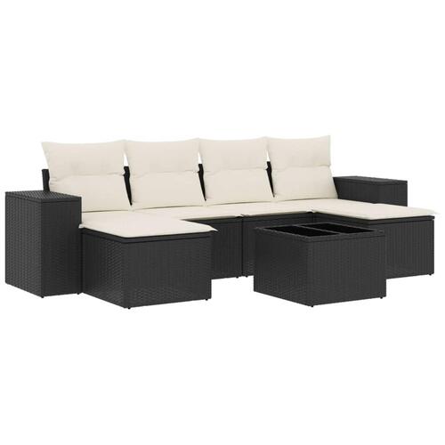 Sofasæt til haven 7 dele med hynder polyrattan sort