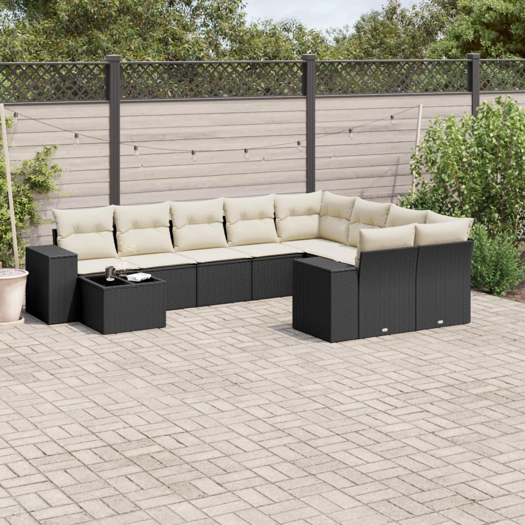 Sofasæt til haven 10 dele med hynder polyrattan sort billede