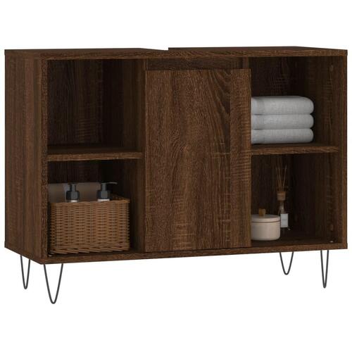 Badeværelsesskab 80x33x60 cm konstrueret træ brun egetræsfarve