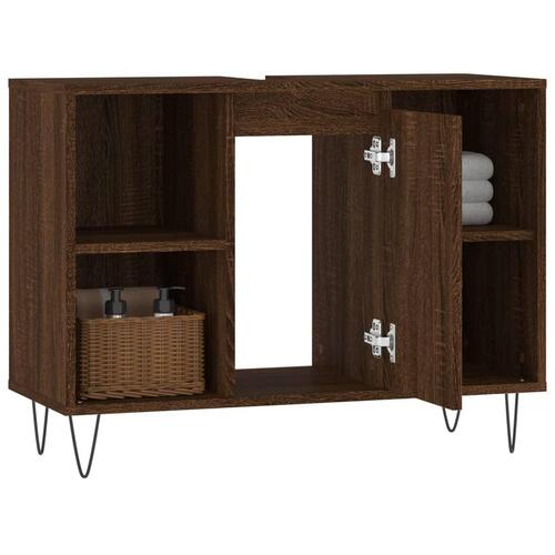 Badeværelsesskab 80x33x60 cm konstrueret træ brun egetræsfarve