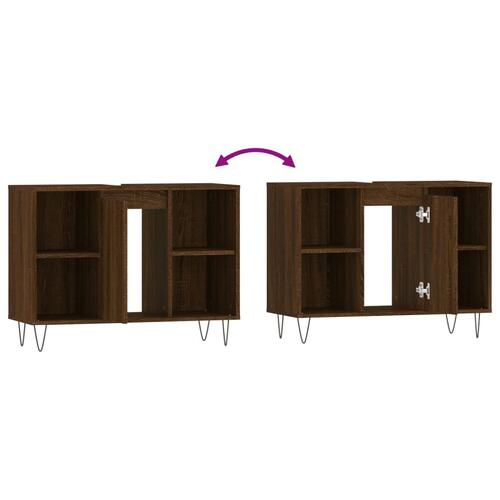 Badeværelsesskab 80x33x60 cm konstrueret træ brun egetræsfarve