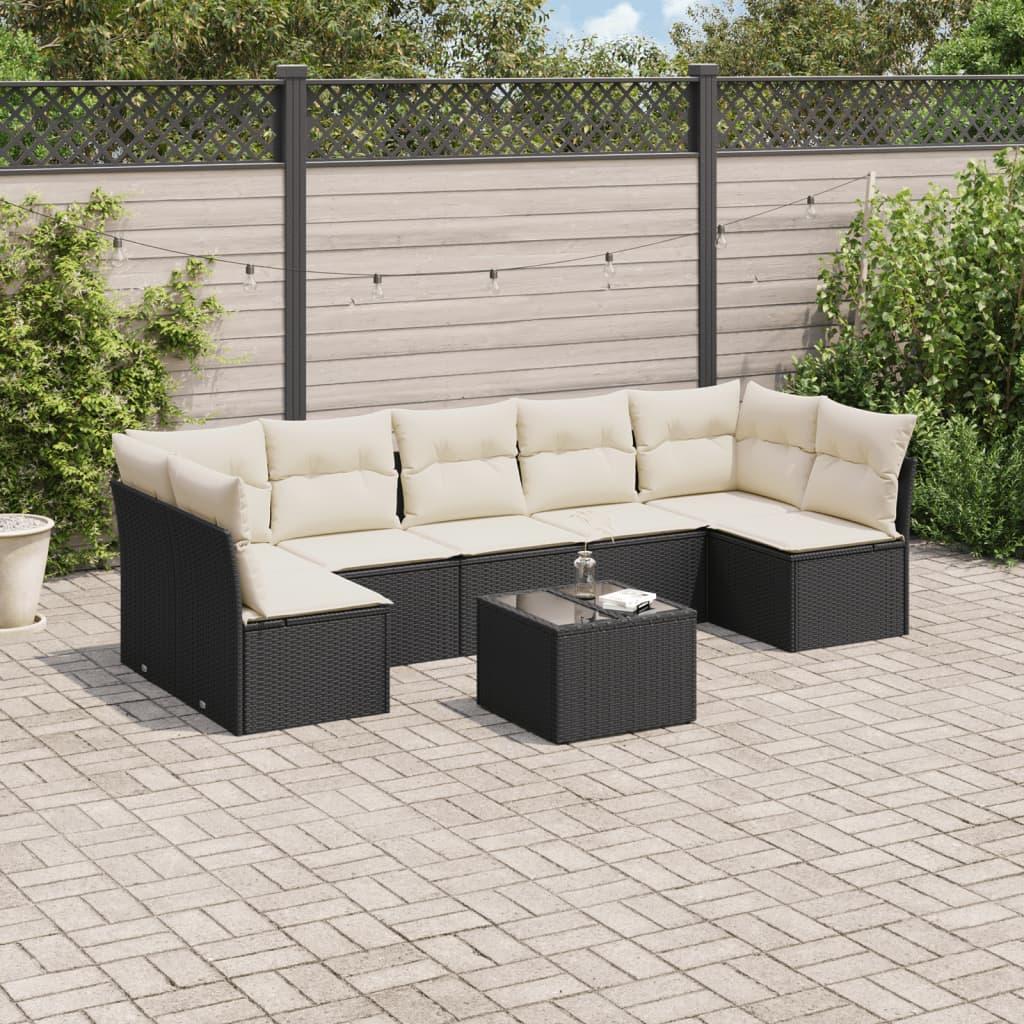 Sofasæt til haven 8 dele med hynder polyrattan sort