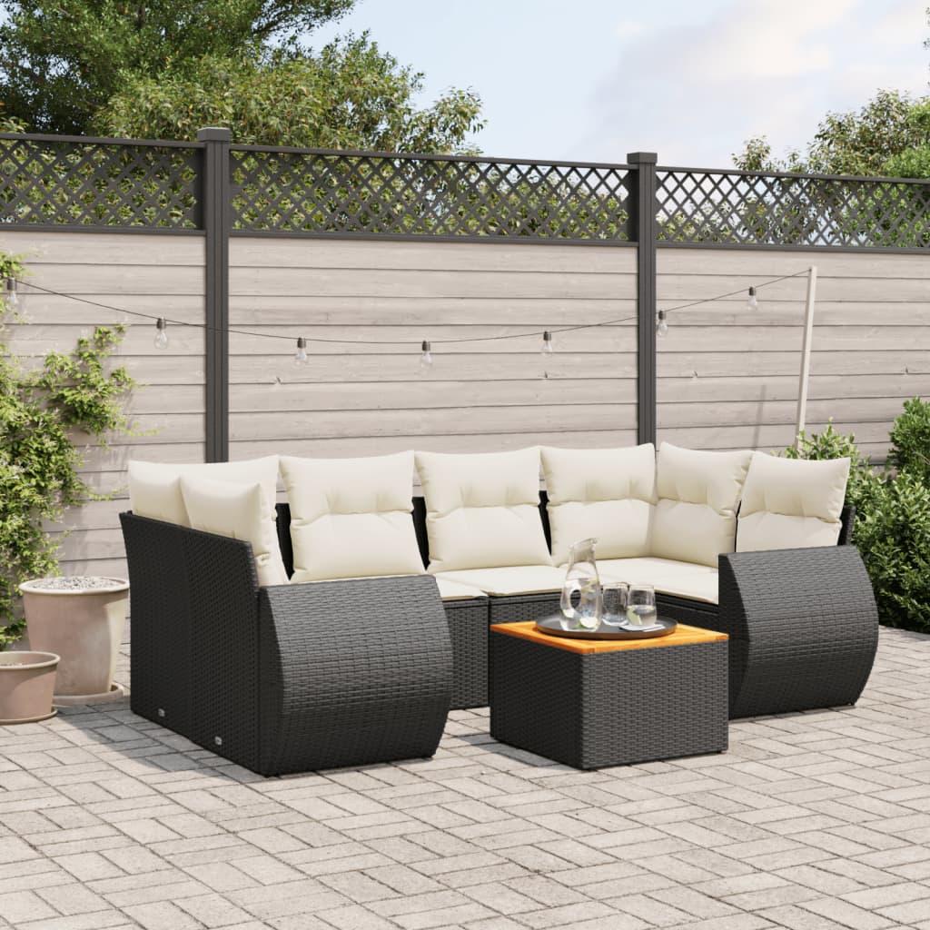 Sofasæt til haven i polyrattan - 7 dele med hynder, sort