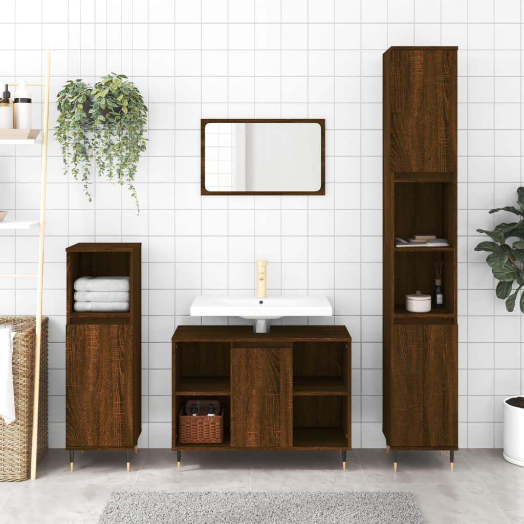 Badeværelsesskab 80x33x60 cm konstrueret træ brun egetræsfarve